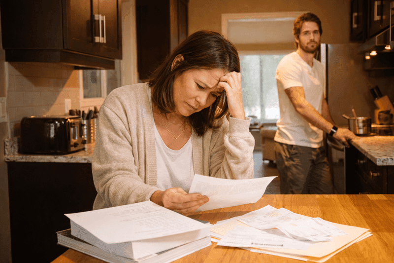 Woman kitchen table reading